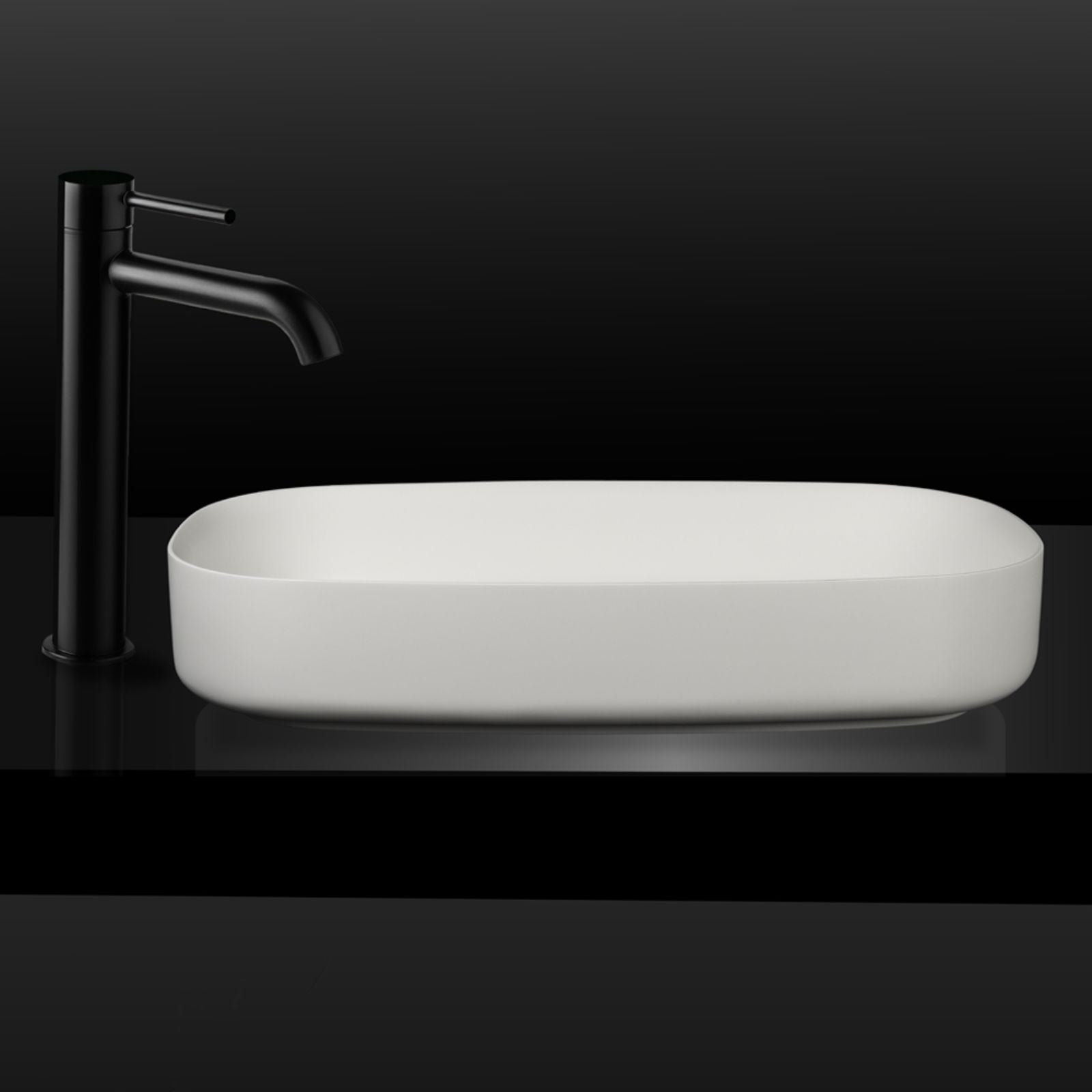 Lifestyle 2 Kaskade Turin Oval Benchtop Stone Basin Matte White 650mm VXA77 - The Blue Space