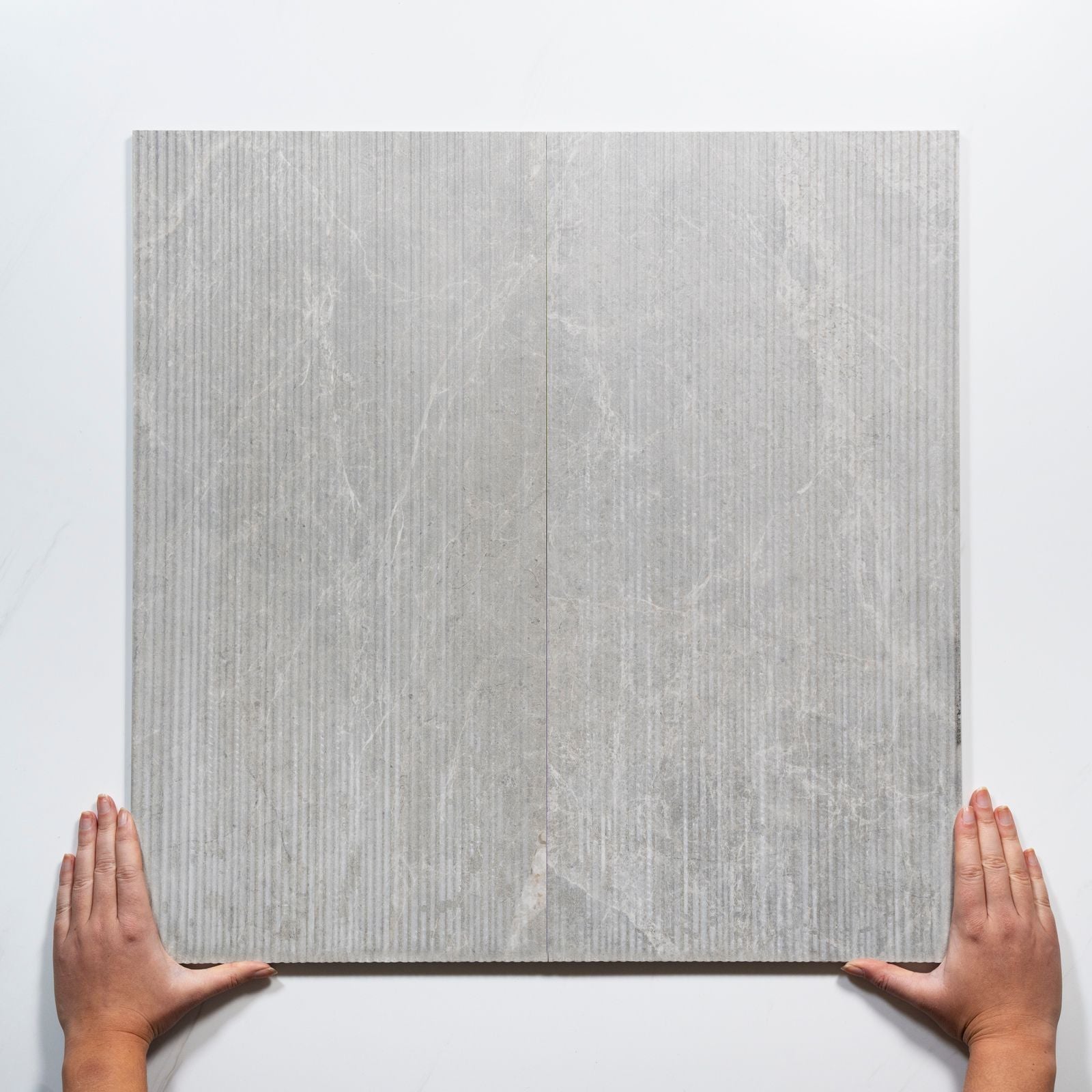 Pattern Lay With Hand Kew Grey Ribbed Decor Porcelain Tile 300 x 600mm PISGRF1 - The Blue Space