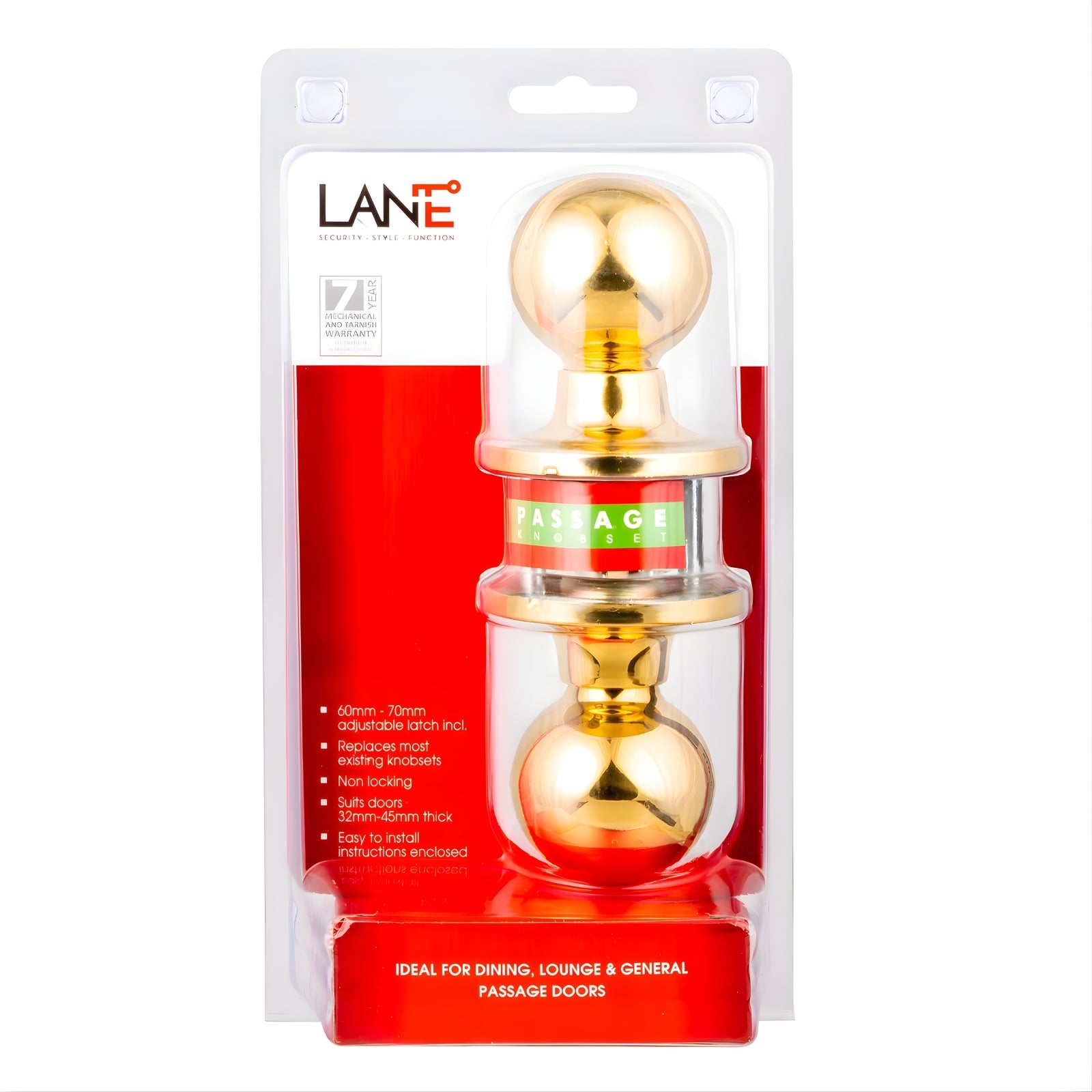 Packaging Lane Bala Passage Knob Door Handle Set On Round Rosette Polished Brass L972049 - The Blue Space