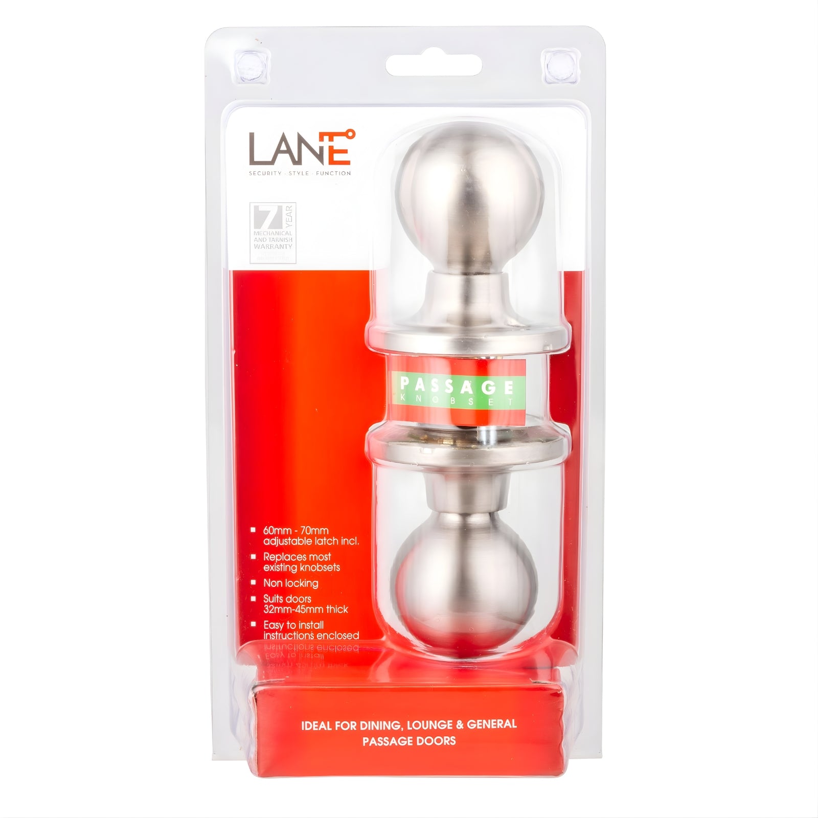 Packaging Lane Bala Passage Knob Set On Round Rosette Satin Stainless Steel L972063 - The Blue Space