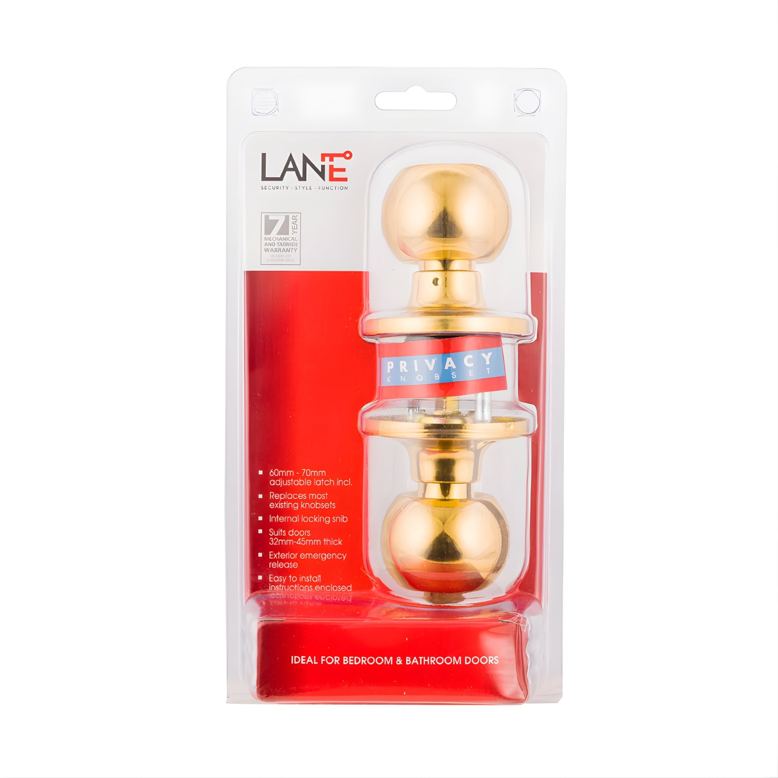 Package Lane Bala Privacy Knob Door Handle Set Round Rosette Polished Brass L972087 - The Blue Space