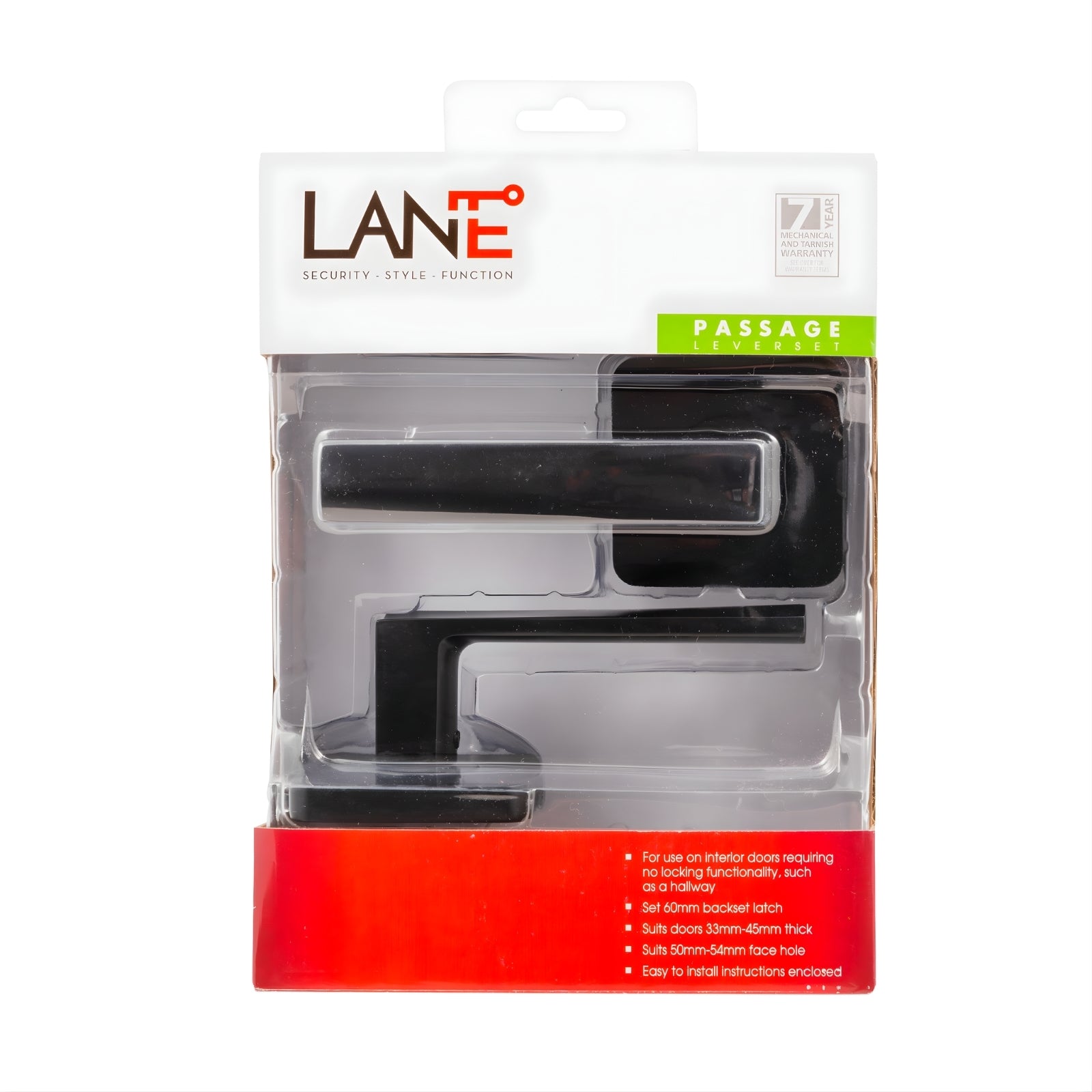 Package Lane Oxford Passage Lever Door Handle Set On Square Rosette Matte Black L996335 - The Blue Space