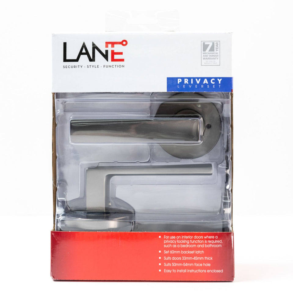 Lane Oxford Privacy Lever Door Handle Set On Round Rosette Gun Metal Grey