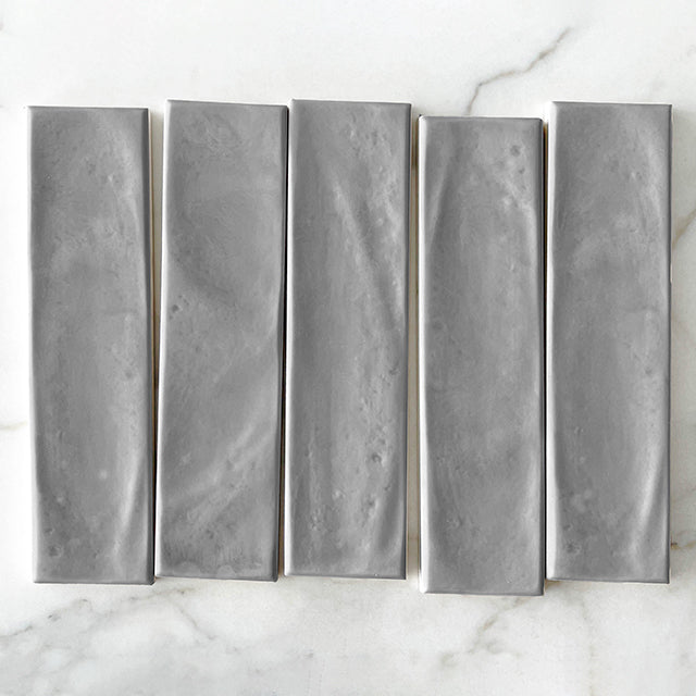 Light Grey Rylee Subway Tile Textured Gloss 75 x 300 x 9mm Italian Ceramic