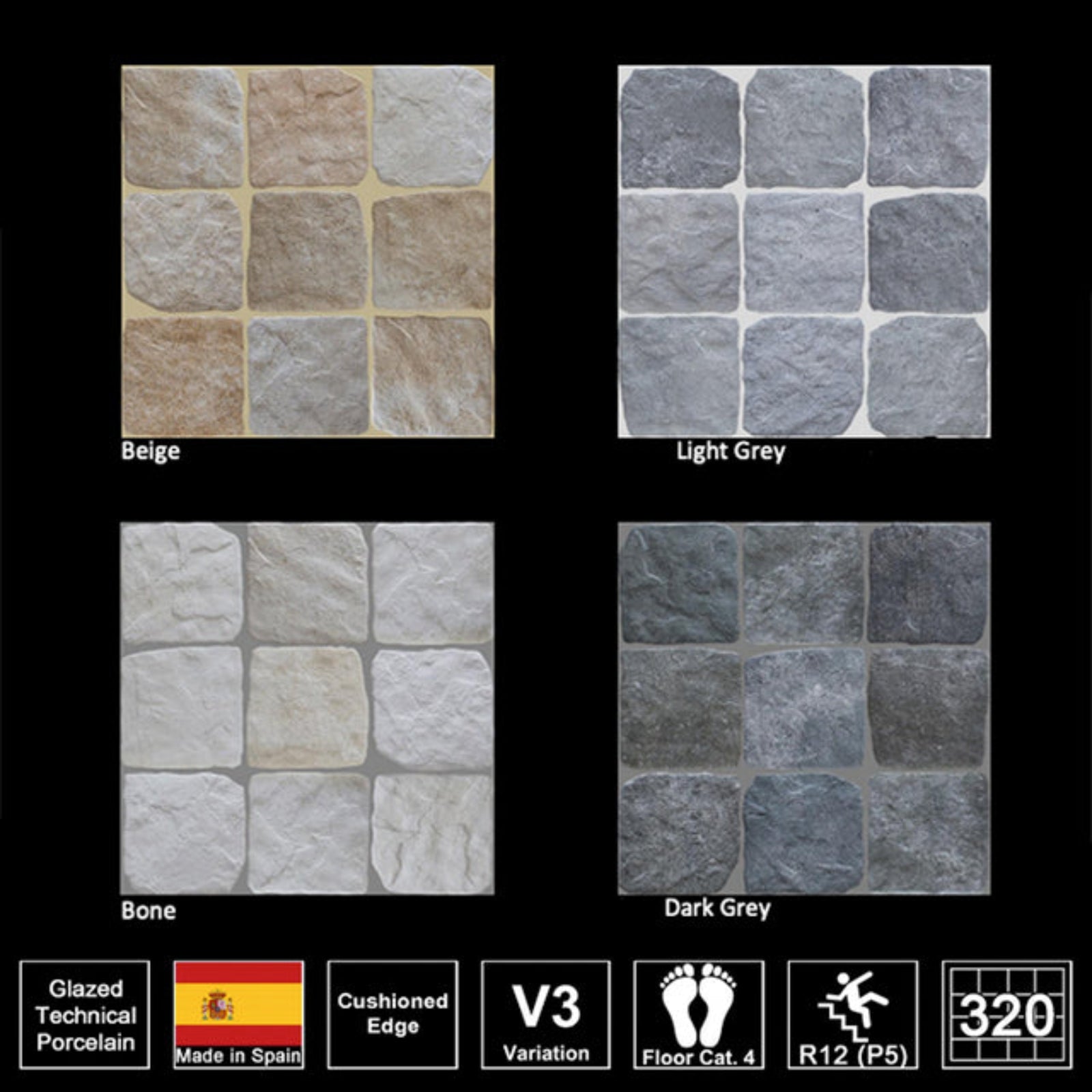 Light Grey Settlers Cobble Stone 150 x 150mm Porcelain specs | The Blue Space