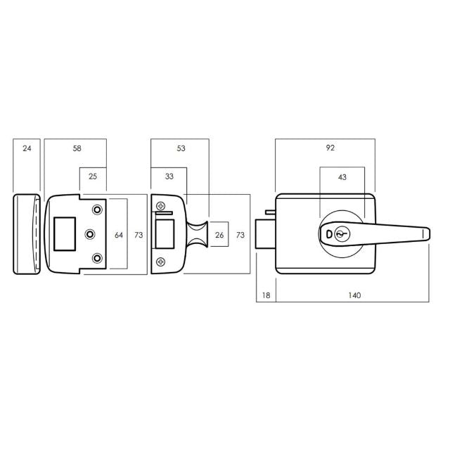 Line Drawing Lockwood 001 Double Cylinder Deadlatch Lever with Open In Strike Chrome Plate 001-1L1CPDP - The Blue Space