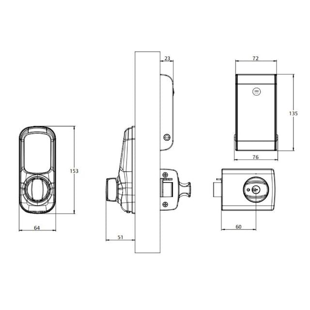 Line Drawing Lockwood 001 Touch Plus Smart Deadlatch Chrome Plate LWL-001TDDL-CPDP - The Blue Space