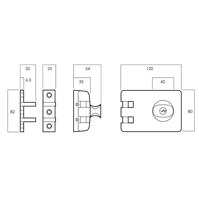 Line Drawing Lockwood 355 Double Cylinder Deadlock Matte Black 355-NMBKDP - The Blue Space