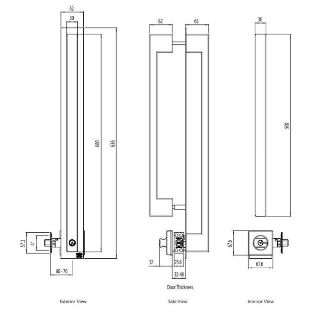 Line Drawing Lockwood Paradigm Pull Handle Lockset - Double Cylinder Deadbolt Stainless Steel 005/DPHBSSS- The Blue Space