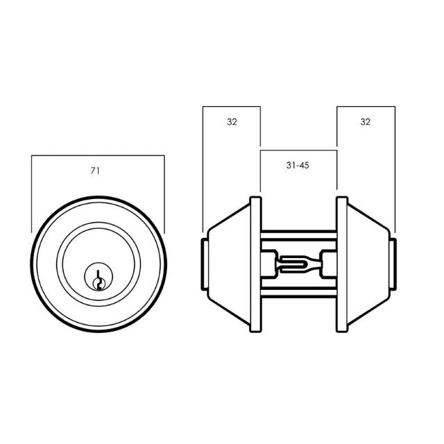 Line Drawing Lockwood Symmetry 7107 Double Cylinder Deadbolt Polished Stainless Steel 7107PSSDP - The Blue Space