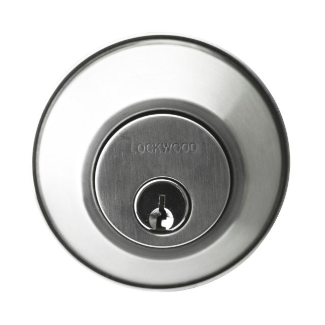 Front Lockwood Symmetry 7107 Double Cylinder Deadbolt Satin Stainless Steel 7107SSSDP - The Blue Space