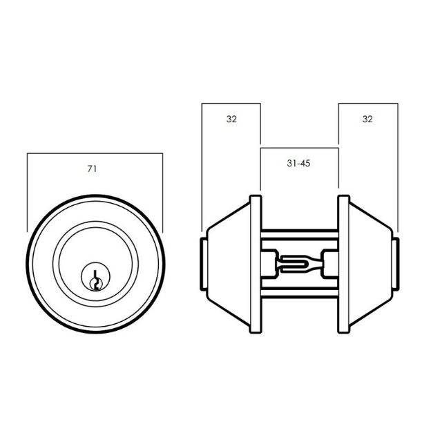 Line Drawing Lockwood Symmetry 7107 Double Cylinder Deadbolt Satin Stainless Steel 7107SSSDP - The Blue Space