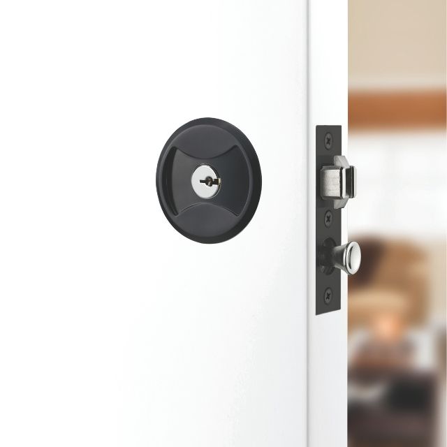 Lifestyle Lockwood Symmetry Round Cavity Sliding Door Entrance Set Matte Black Dp 7444MBKDP - The Blue Space