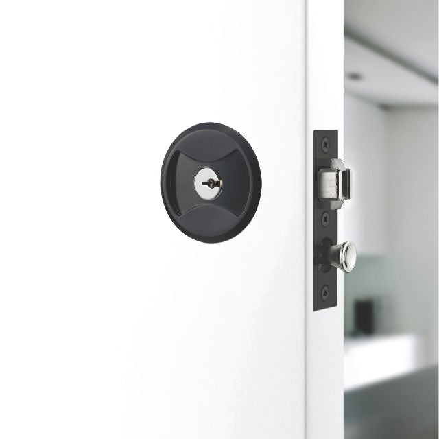 Lifestyle Lockwood Symmetry Round Cavity Sliding Door Entrance Set Matte Black Dp 7444MBKDP - The Blue Space