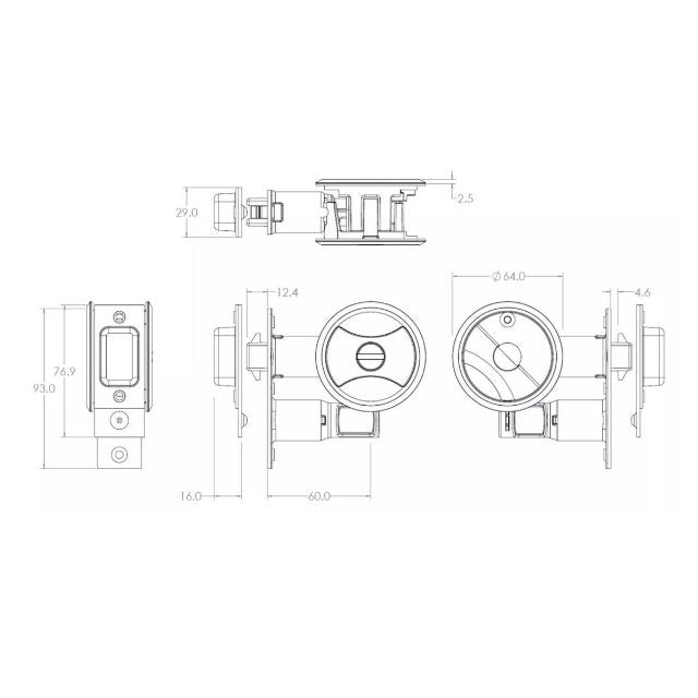 Line Drawing Lockwood Symmetry Round Cavity Sliding Door Privacy Set Chrome Plate Dp 7400CPDP - The Blue Space