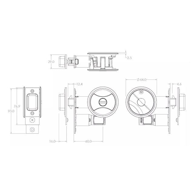 Line Drawing Lockwood Symmetry Round Cavity Sliding Door Privacy Set Matte Black Dp 7400MBKDP - The Blue Space