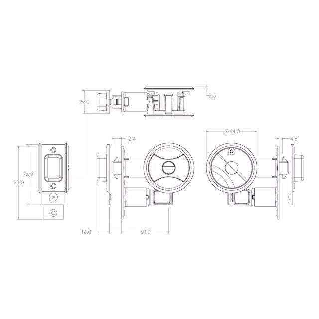 Line Drawing Lockwood Symmetry Round Cavity Sliding Door Privacy Set Satin Pearl Dp 7400SPDP - The Blue Space