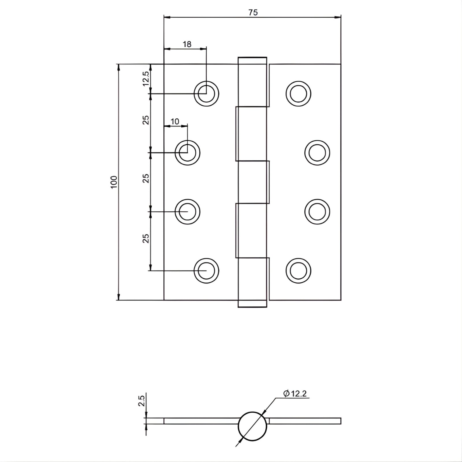 Line Drawing Lockwood Vivid 100mm Loose Pin Hinge Satin Brass VIVLP/SBPVD - The Blue Space