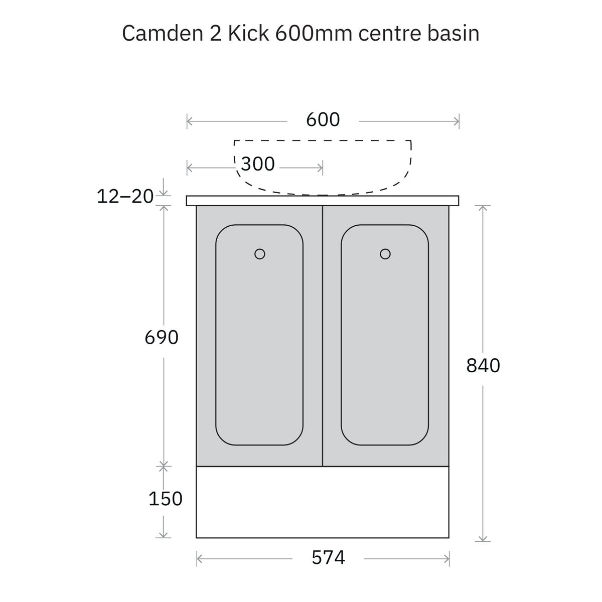Technical Drawing Marquis Camden Floor Standing Vanity on Kickboard with Symphony Top CAMDEN2-FS-ST - The Blue Space
