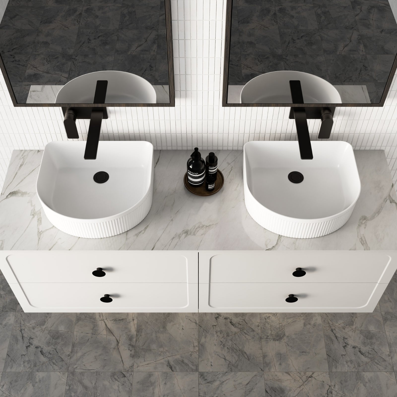 Lifestyle Marquis Camden Wall Hung Vanity with Caesarstone, Vasari or Dekton Top CAMDEN14-WH - The Blue Space