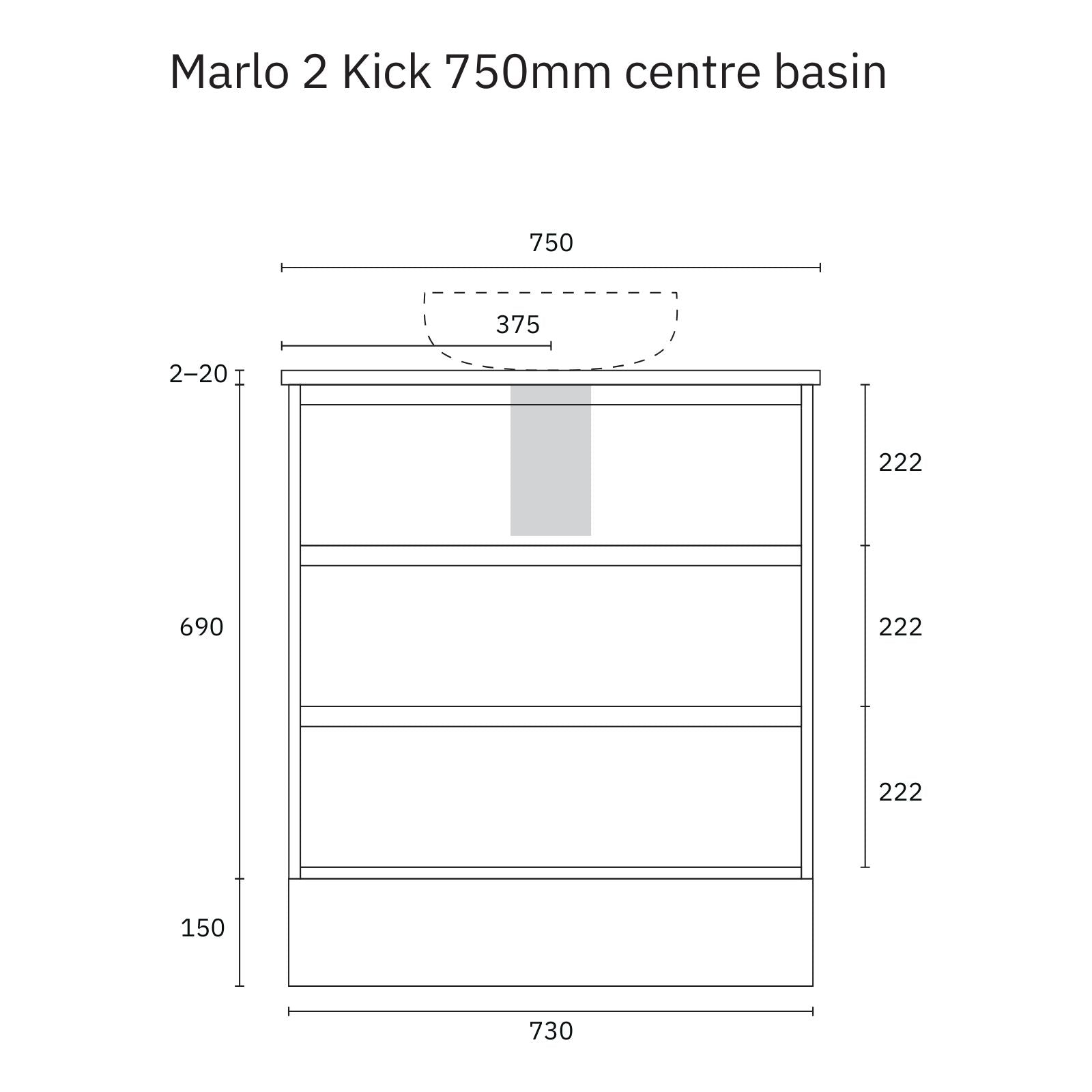 Technical Drawing Marquis Marlo Floor Standing Vanity with Kickboard and Symphony Top MARLO2-FS-ST - The Blue Space