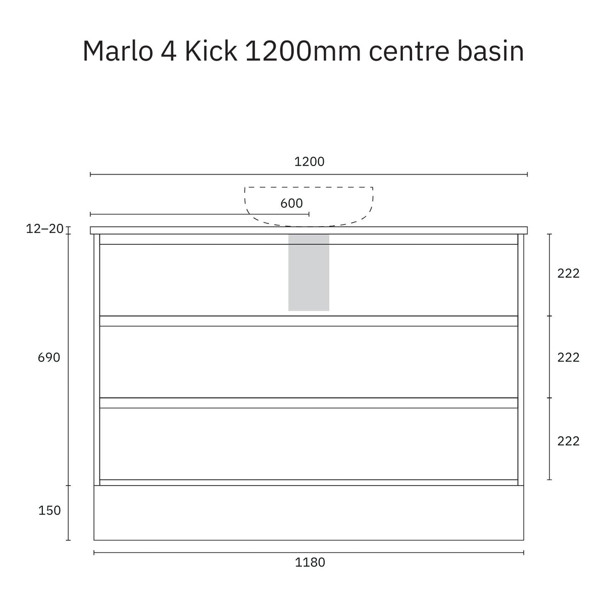 Technical Drawing Marquis Marlo Floor Standing Vanity with Kickboard and Symphony Top MARLO4-FS-ST - The Blue Space