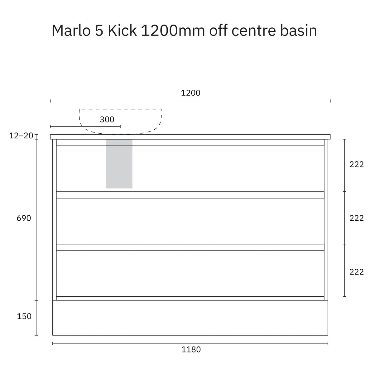 Technical Drawing Marquis Marlo Floor Standing Vanity with Kickboard and Symphony Top MARLO5-FS-ST - The Blue Space