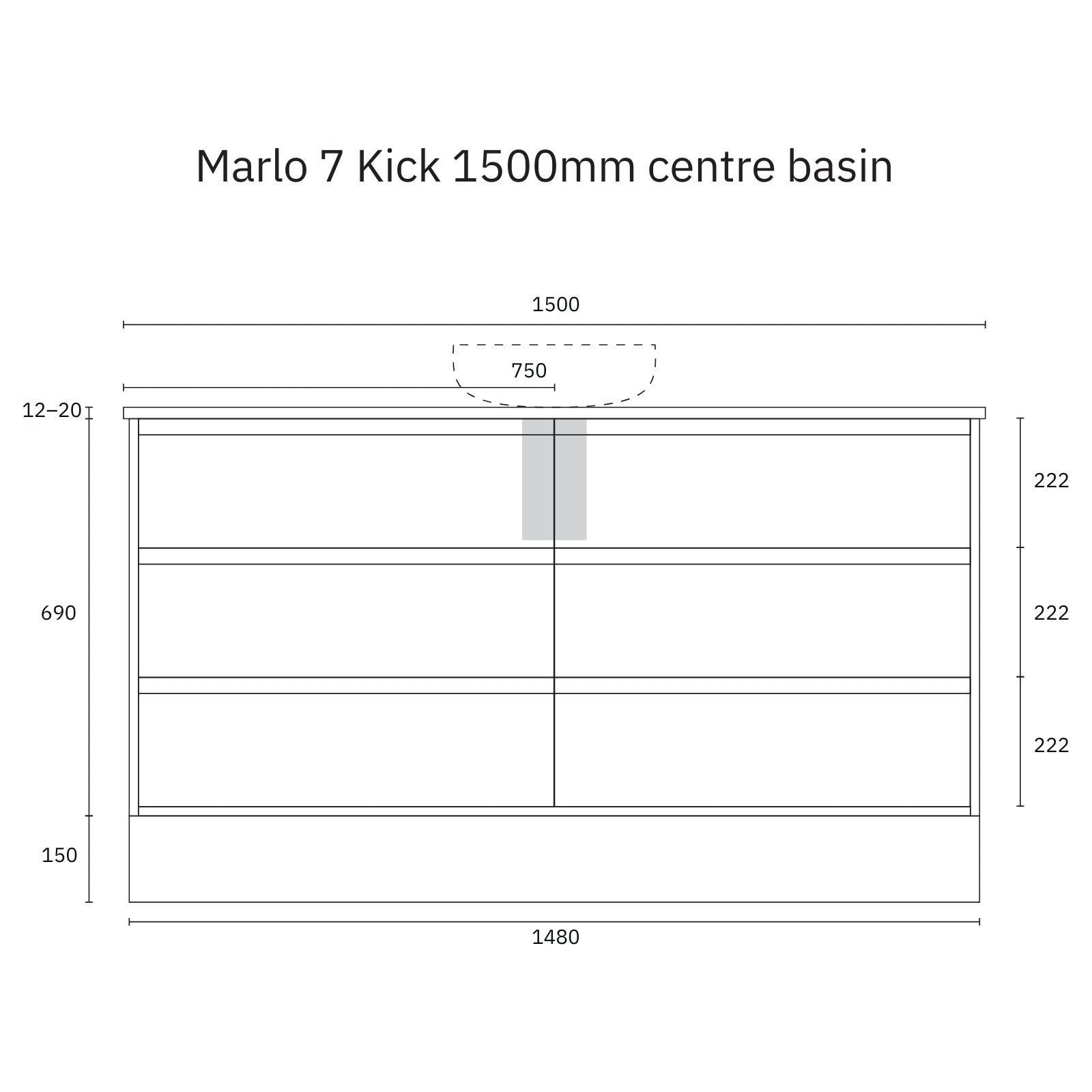 Technical Drawing Marquis Marlo Floor Standing Vanity with Kickboard and Symphony Top MARLO7-FS-ST - The Blue Space