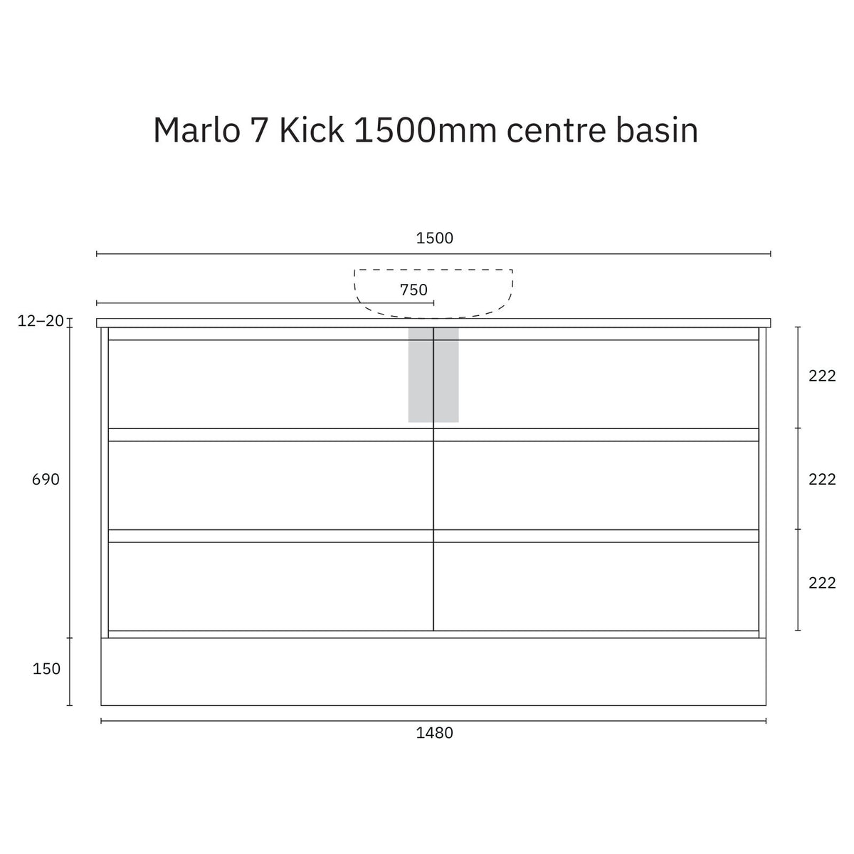 Technical Drawing Marquis Marlo Floor Standing Vanity with Kickboard and Symphony Top MARLO7-FS-ST - The Blue Space