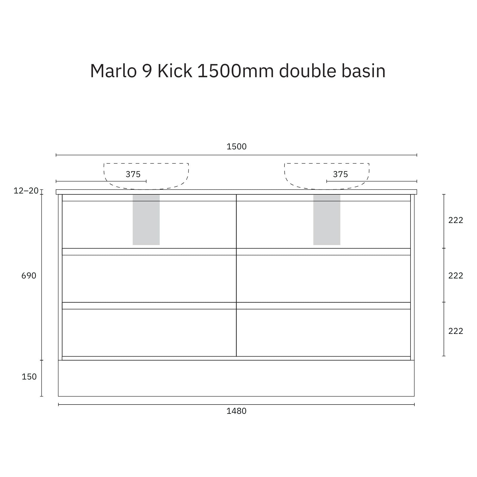 Technical Drawing Marquis Marlo Floor Standing Vanity with Kickboard and Symphony Top MARLO9-FS-ST - The Blue Space