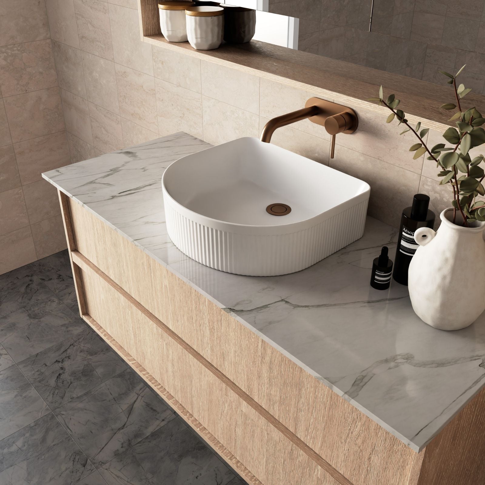 Lifestyle Marquis Marlo Wall Hung Vanity with Caesarstone, Vasari or Dekton Top MARLO7-WH - The Blue Space