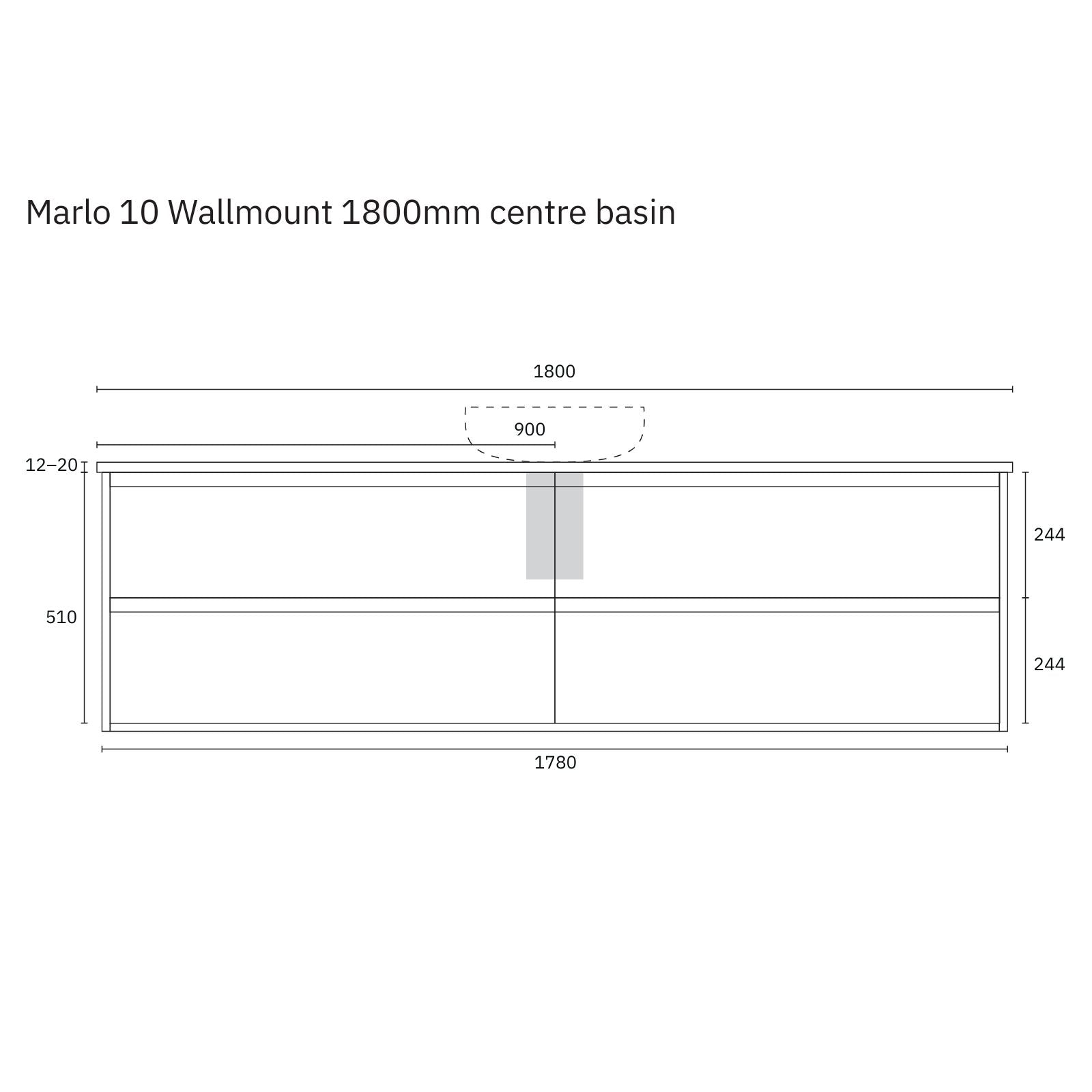 Technical Drawing Marquis Marlo Wall Hung Vanity with Caesarstone, Vasari or Dekton Top MARLO10-WH - The Blue Space