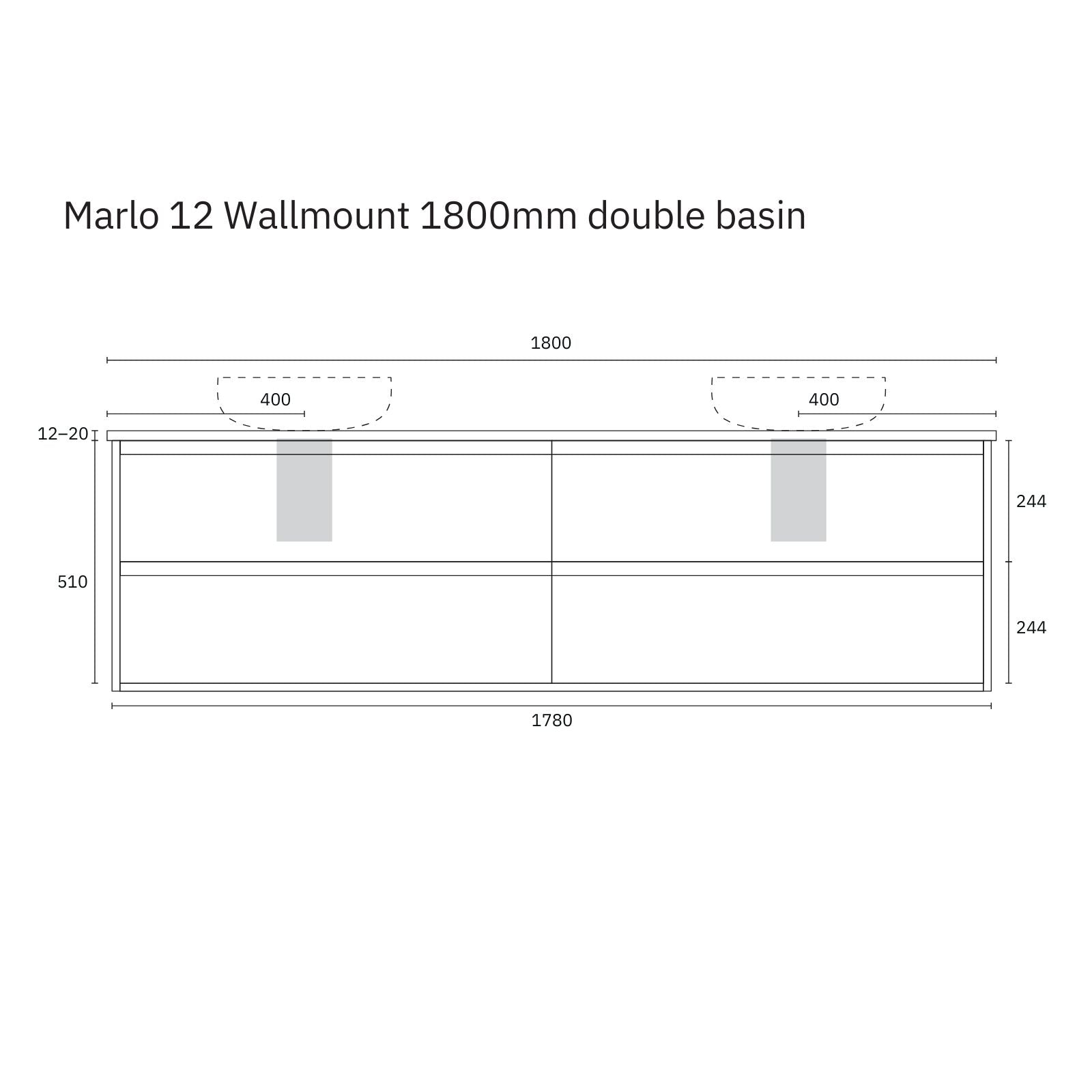 Technical Drawing Marquis Marlo Wall Hung Vanity with Caesarstone, Vasari or Dekton Top MARLO12-WH - The Blue Space