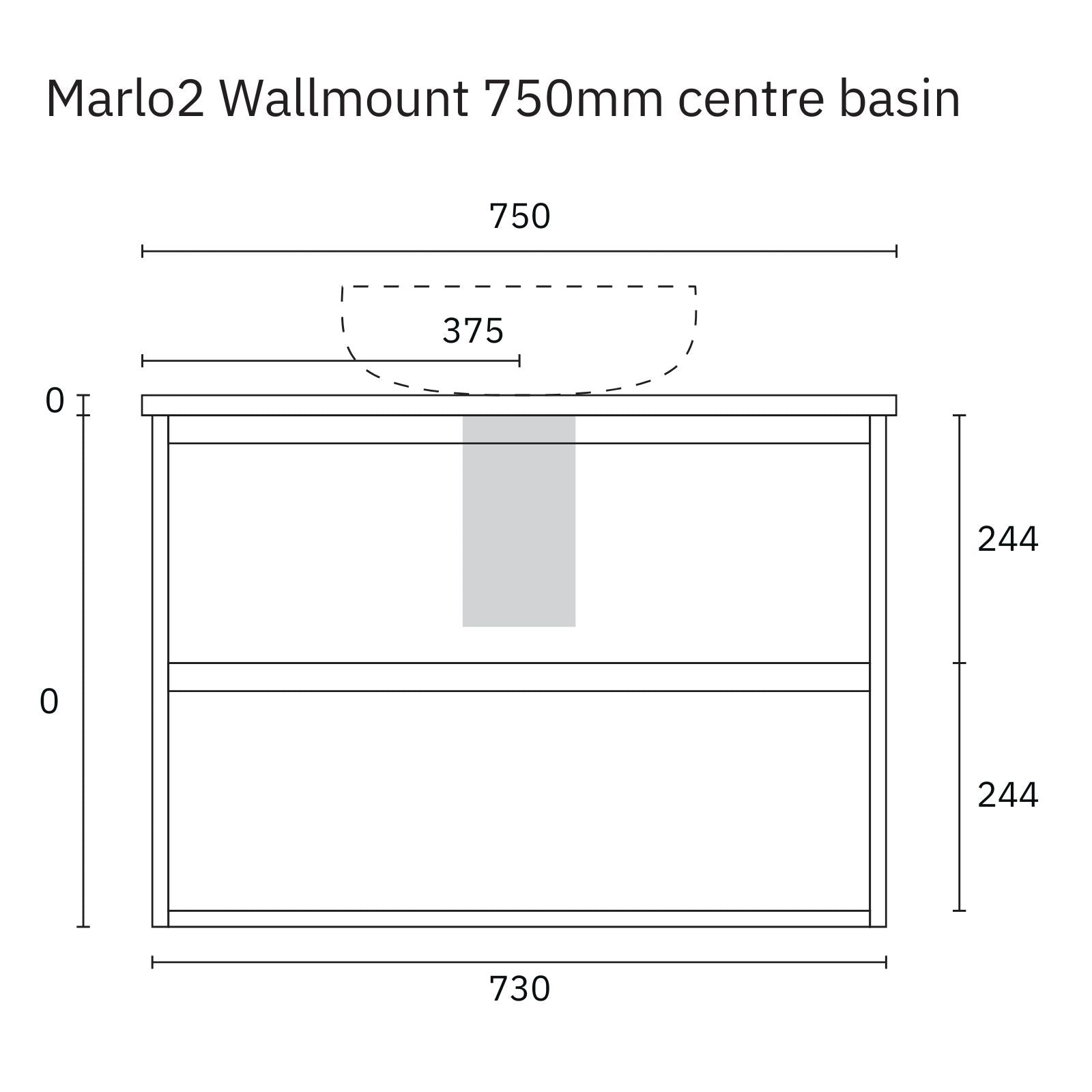 Technical Drawing Marquis Marlo Wall Hung Vanity with Caesarstone, Vasari or Dekton Top MARLO2-WH - The Blue Space