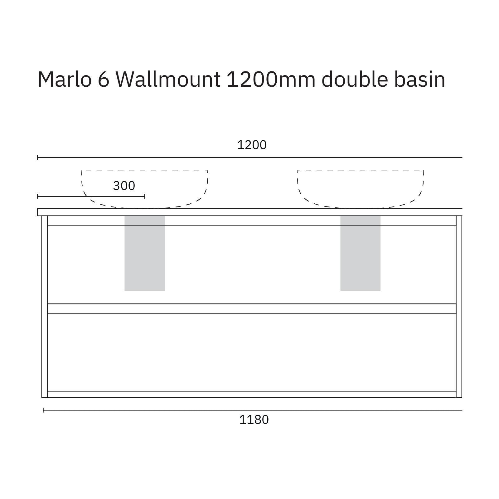 Technical Drawing Marquis Marlo Wall Hung Vanity with Caesarstone, Vasari or Dekton Top MARLO6-WH - The Blue Space