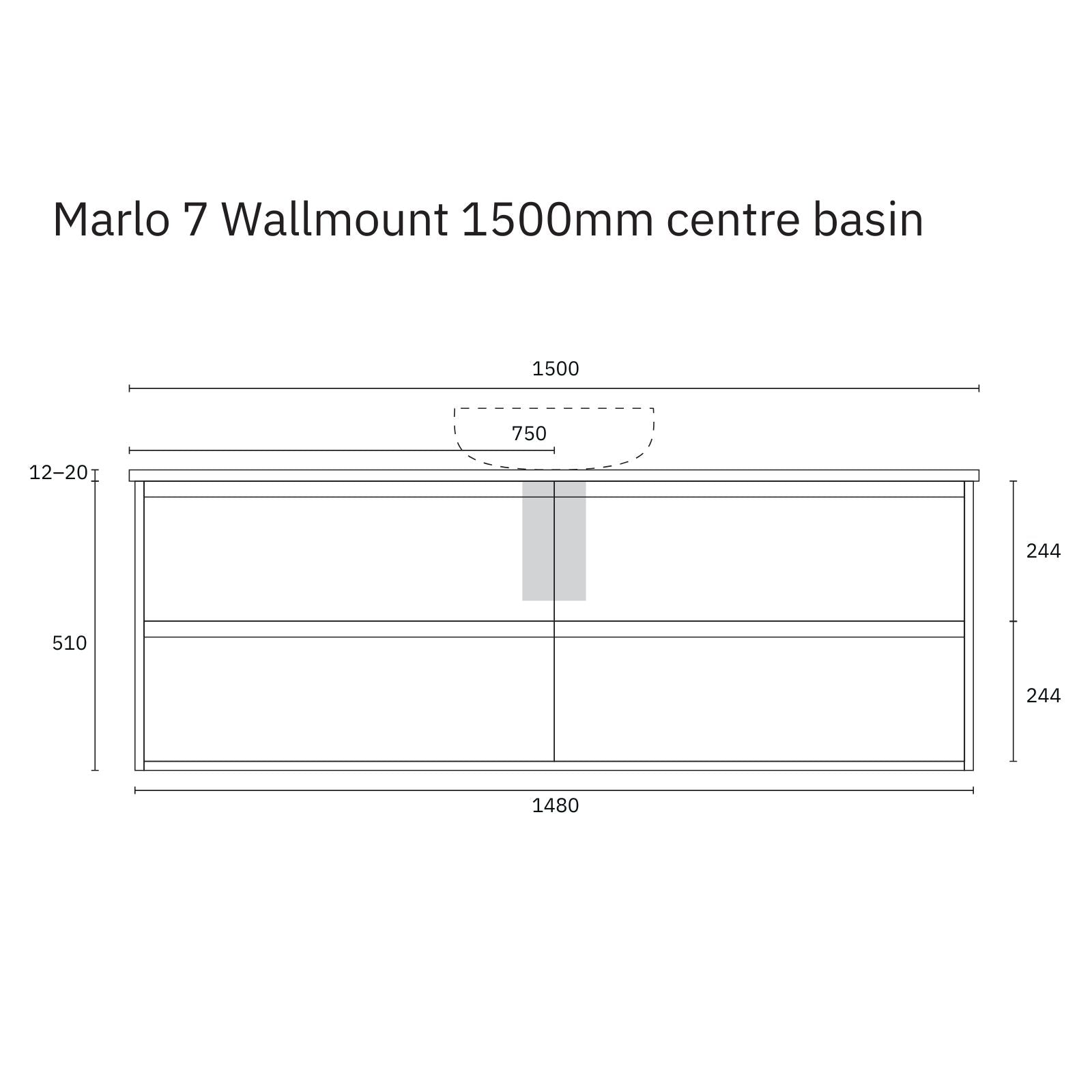 Technical Drawing Marquis Marlo Wall Hung Vanity with Caesarstone, Vasari or Dekton Top MARLO7-WH - The Blue Space
