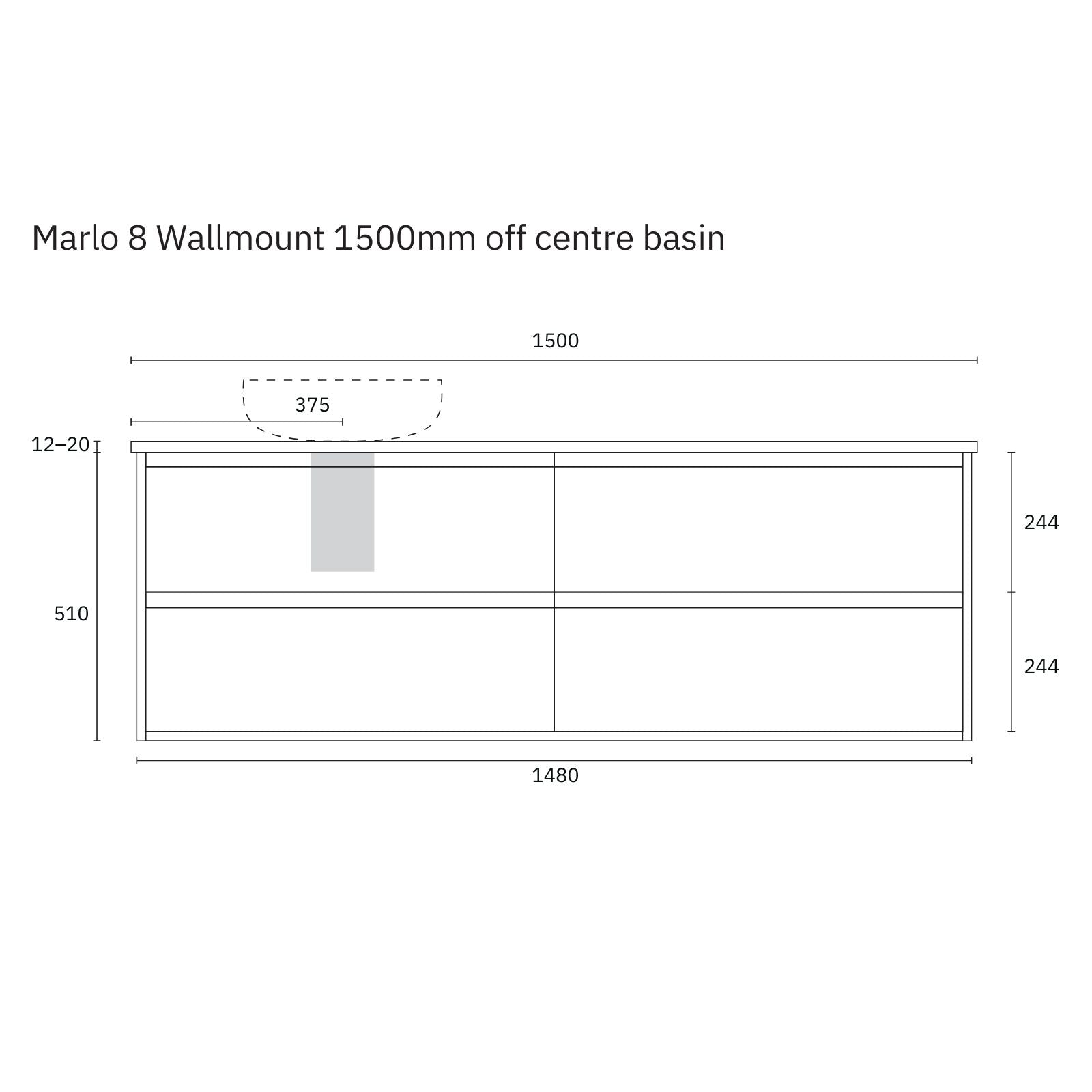 Technical Drawing Marquis Marlo Wall Hung Vanity with Caesarstone, Vasari or Dekton Top MARLO8-WH - The Blue Space