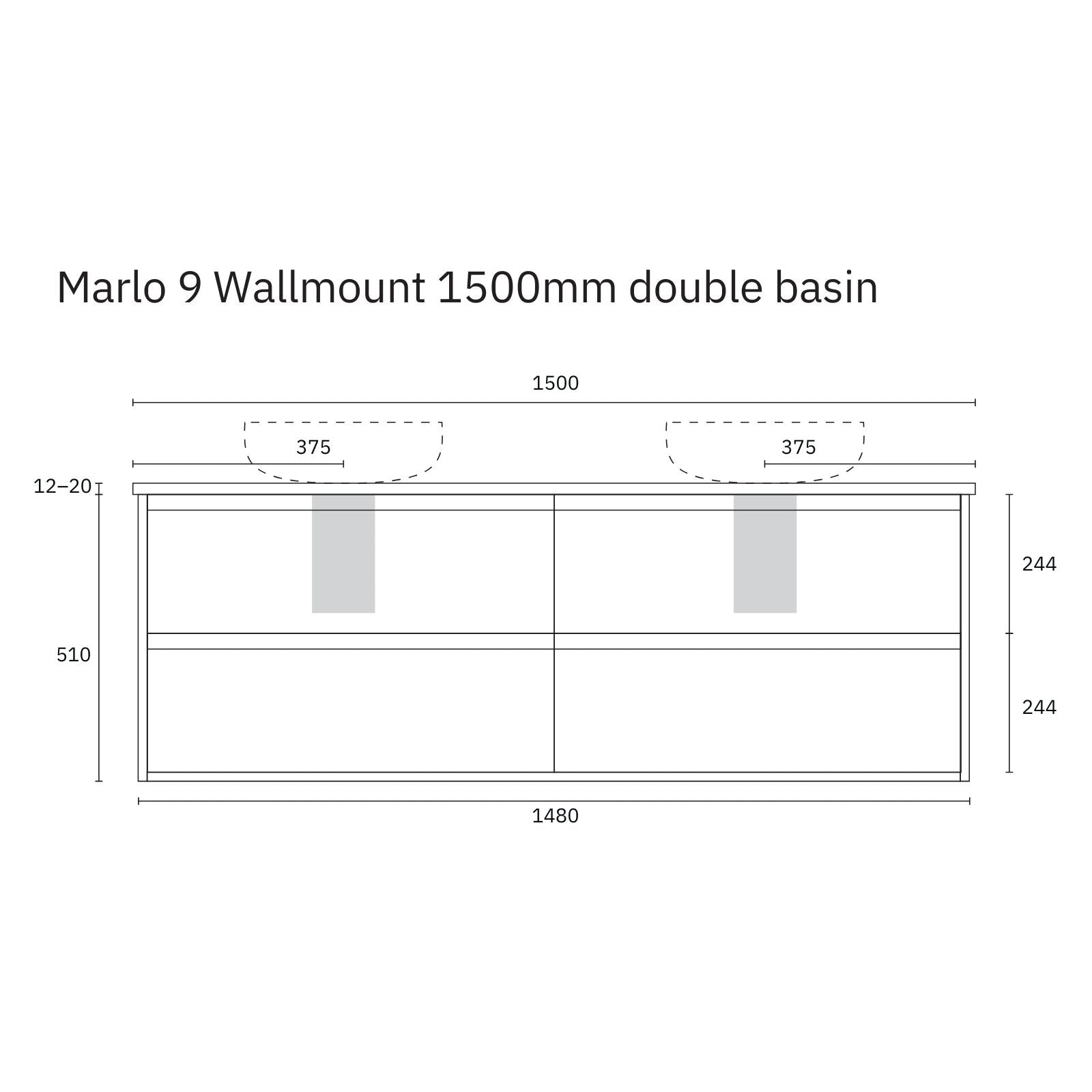 Technical Drawing Marquis Marlo Wall Hung Vanity with Caesarstone, Vasari or Dekton Top MARLO9-WH - The Blue Space