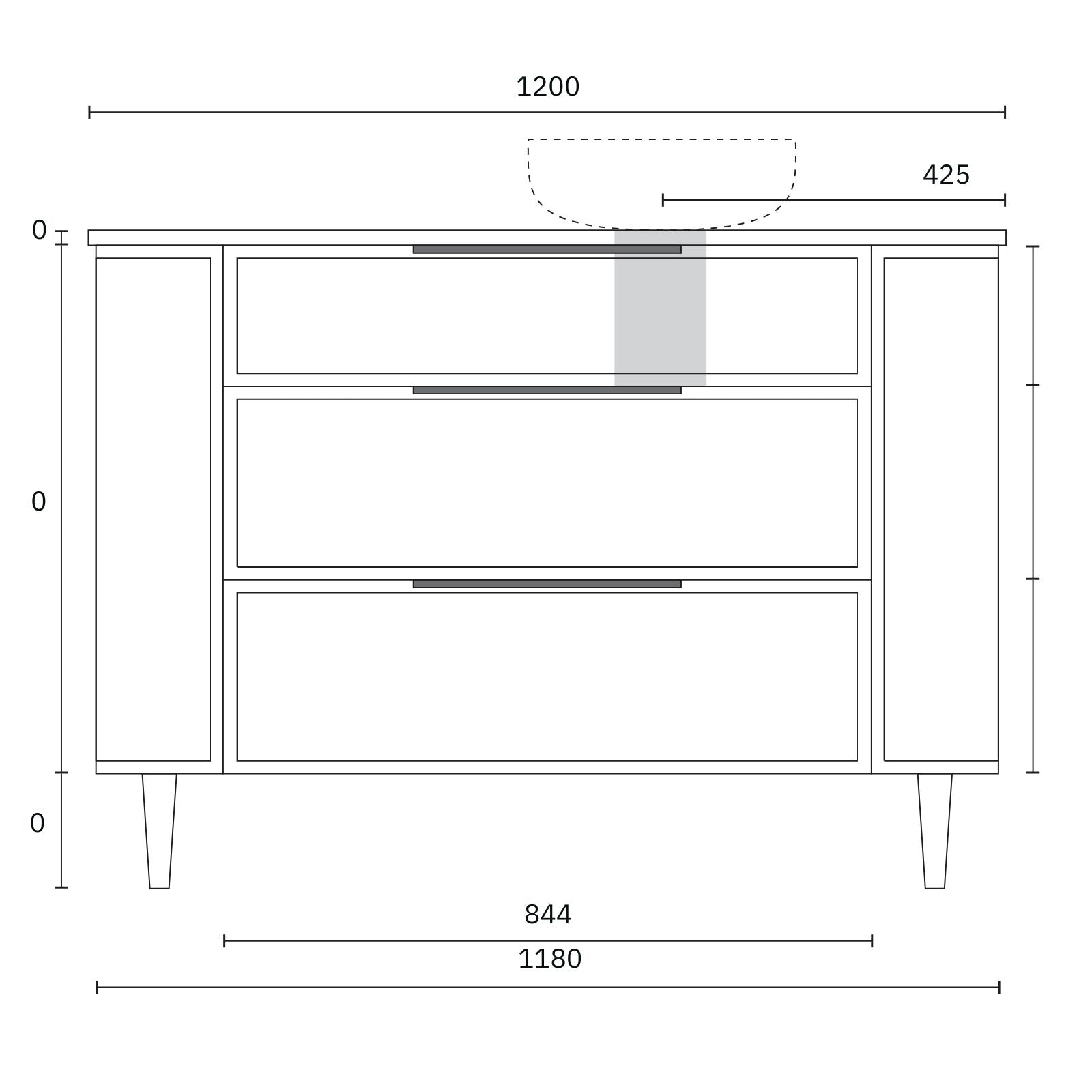 Technical Drawing Marquis Reef Floor Standing Vanity on Legs with Symphony Top REEF4-LEGS-ST - The Blue Space