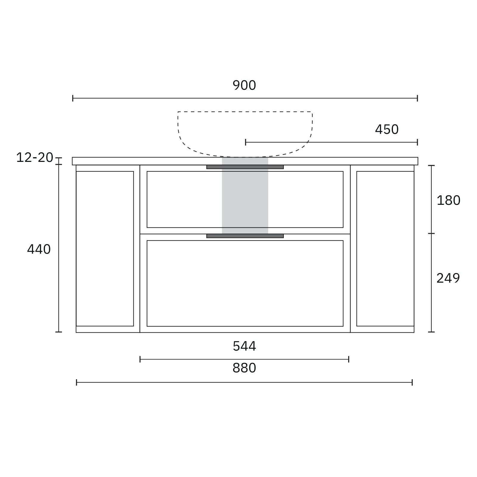 Technical Drawing Marquis Reef Wall Hung Vanity with Symphony Top REEF2-WH-ST - The Blue Space