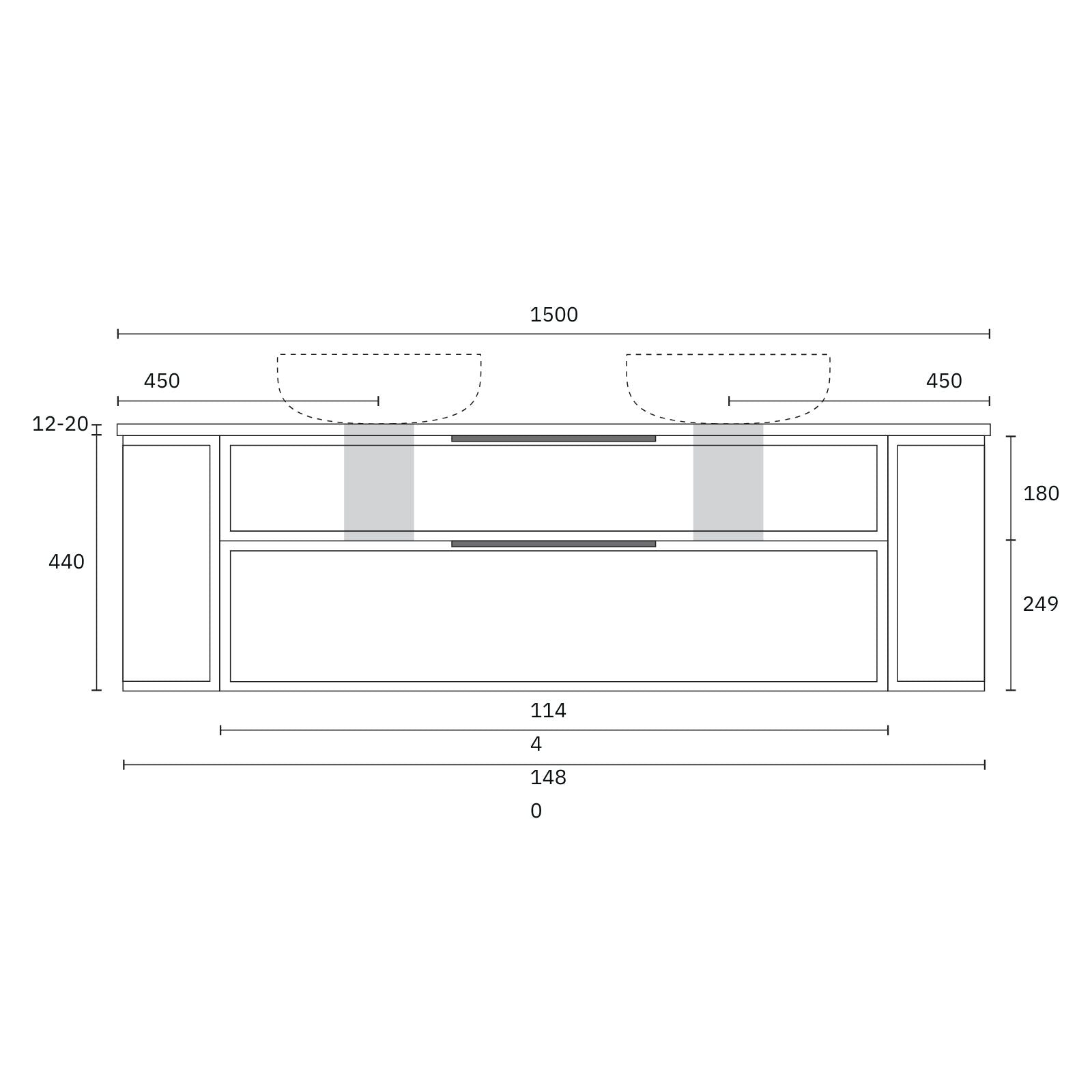 Technical Drawing Marquis Reef Wall Hung Vanity with Symphony Top REEF7-WH-ST - The Blue Space