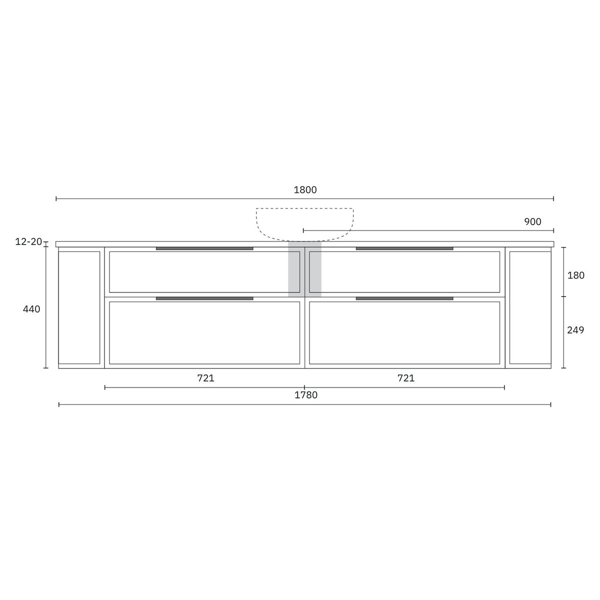 Technical Drawing Marquis Reef Wall Hung Vanity with Symphony Top REEF8-WH-ST - The Blue Space