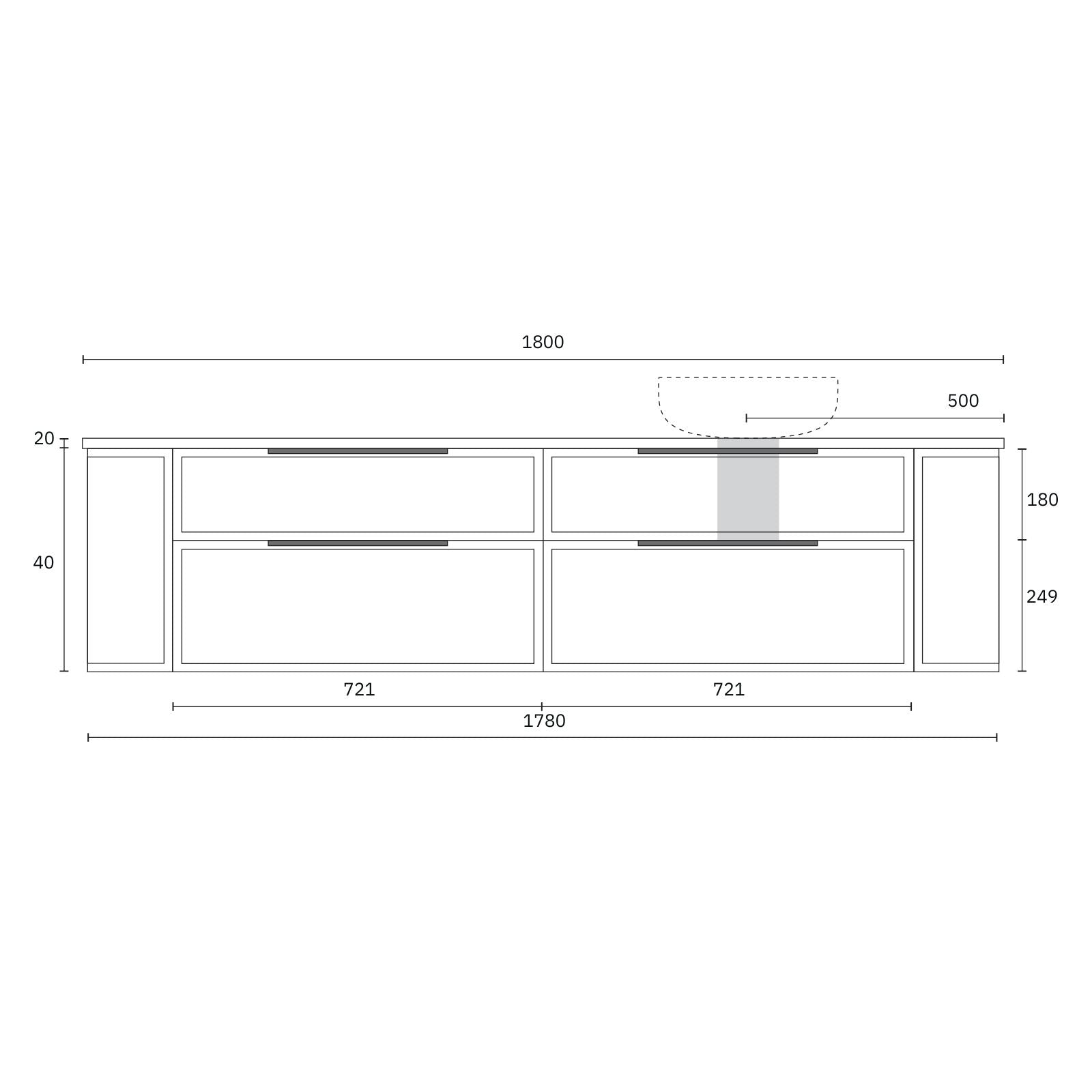 Technical Drawing Marquis Reef Wall Hung Vanity with Symphony Top REEF9-WH-ST - The Blue Space