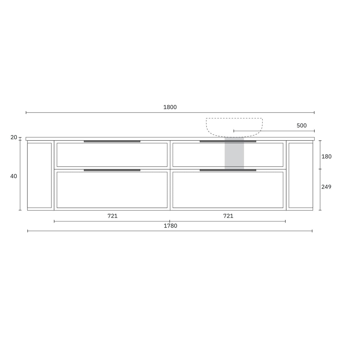Technical Drawing Marquis Reef Wall Hung Vanity with Symphony Top REEF9-WH-ST - The Blue Space