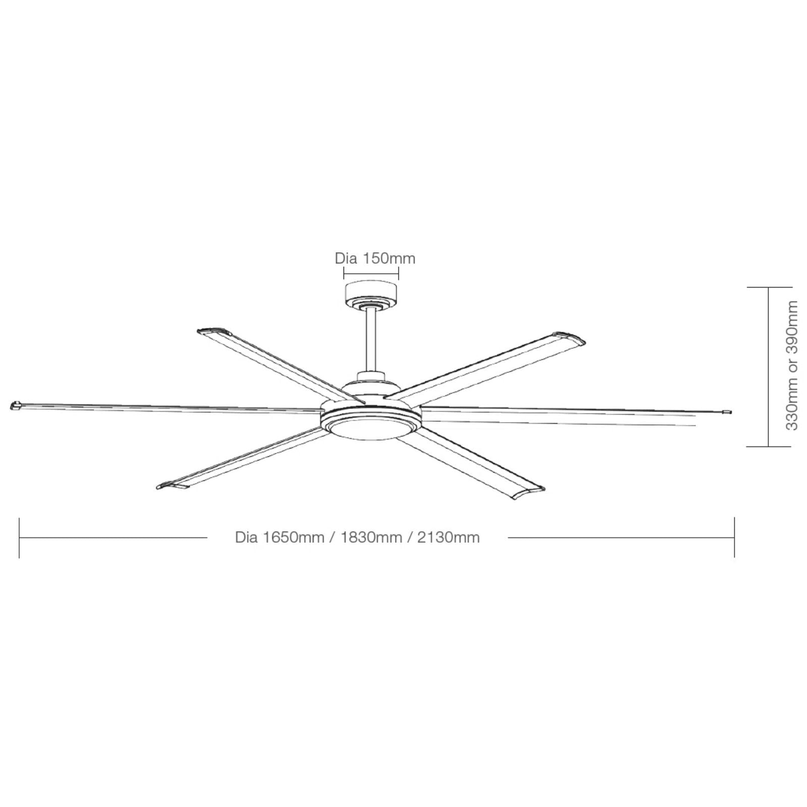 Line Drawing Martec Albatross II 2130mm DC Ceiling Fan Brushed Nickel MDCAB210B-KIT - The Blue Space
