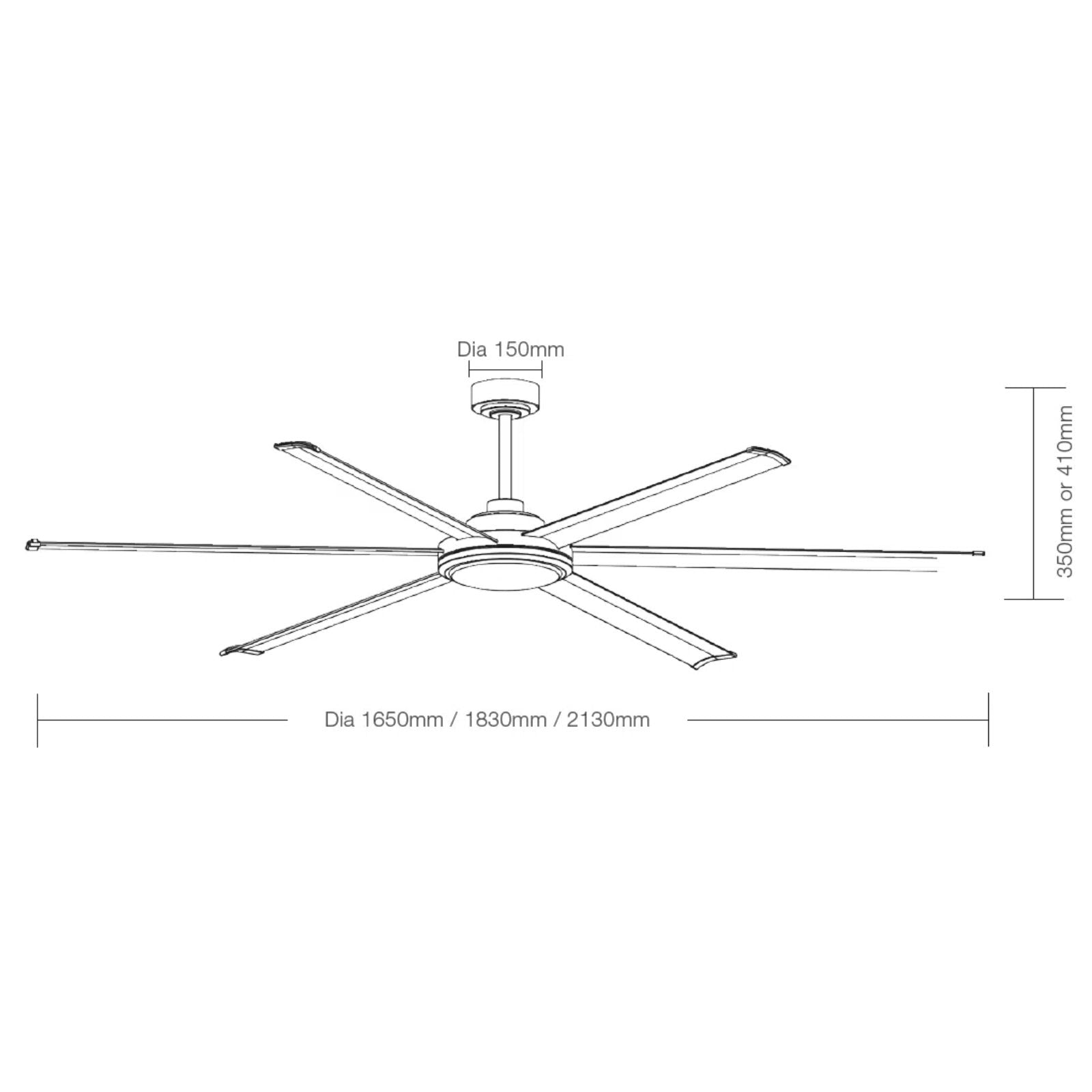 Line Drawing Martec Albatross II 2130mm DC Ceiling Fan with Light Brushed Nickel MDCAB210B-KITB - The Blue Space