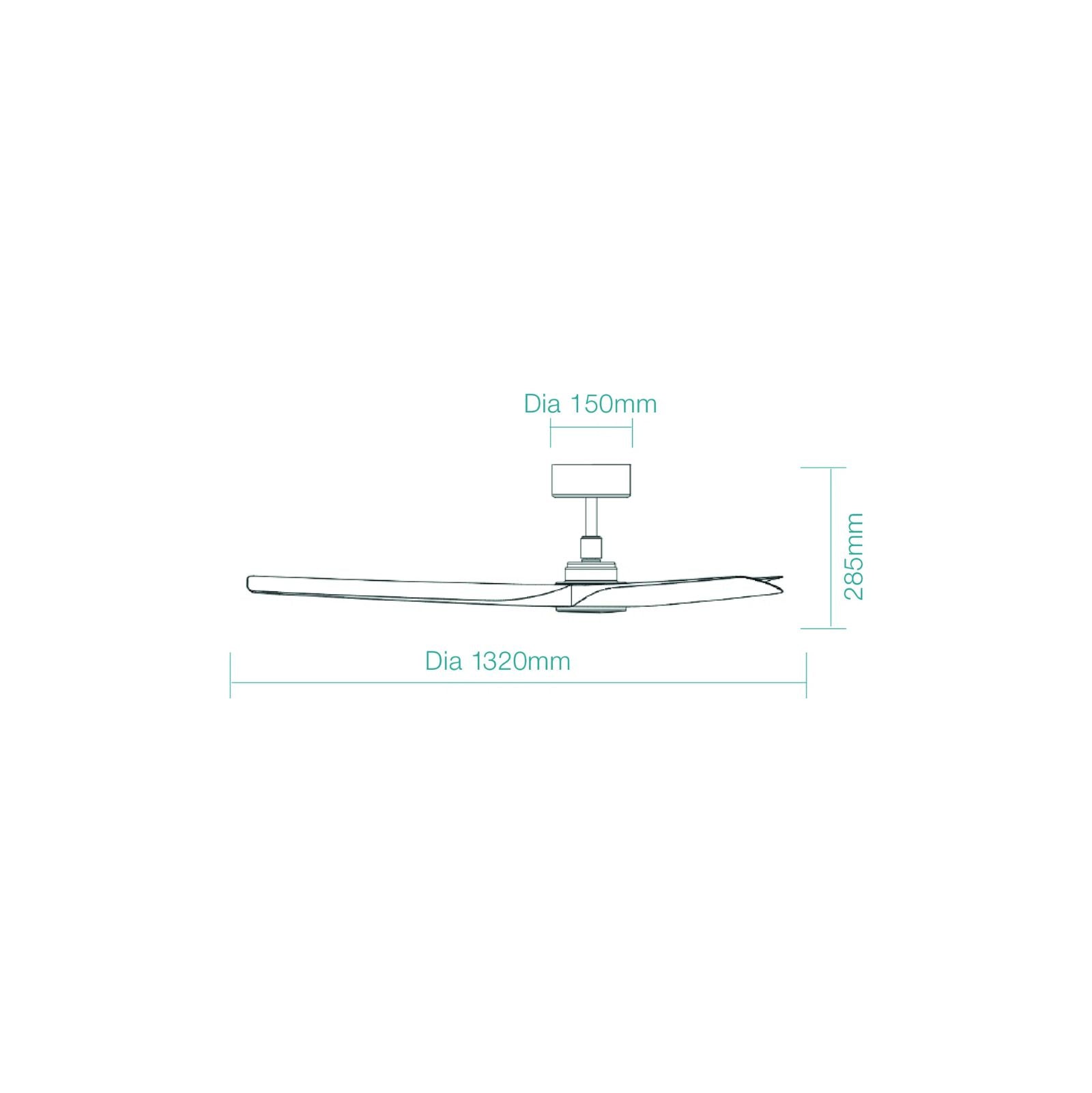 Line Drawing Martec Cordoba 1320mm DC Ceiling Fan with 15W LED Light Matte White MCDC1333W - The Blue Space