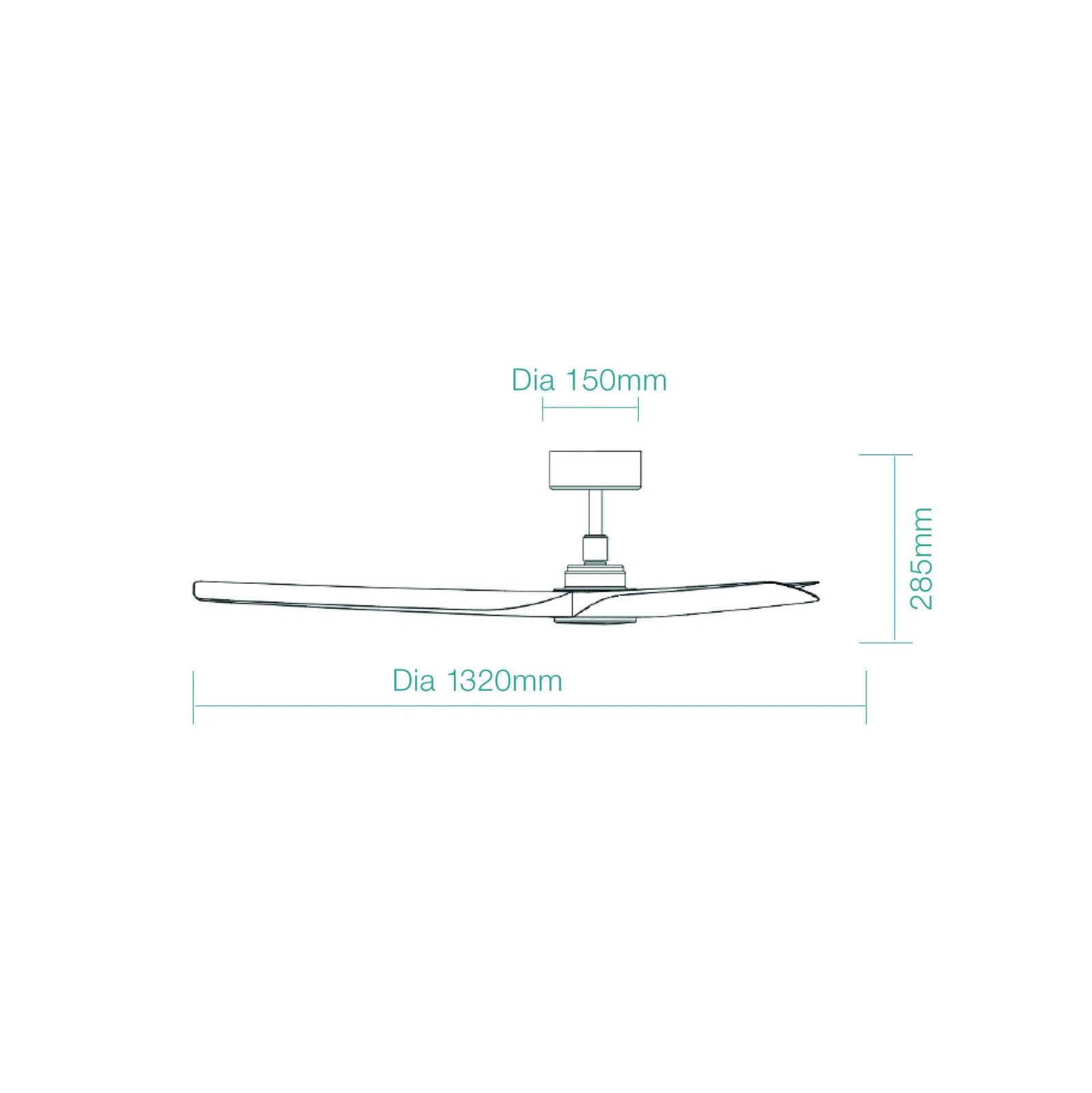 Line Drawing Martec Cordoba 1320mm DC Ceiling Fan with WIFI Matte White MCDC133W - The Blue Space
