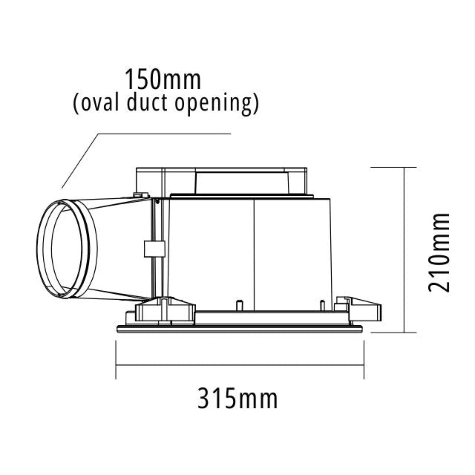 Line Drawing Martec Flow 295 Round Exhaust Fan White MXFFR30W - The Blue Space