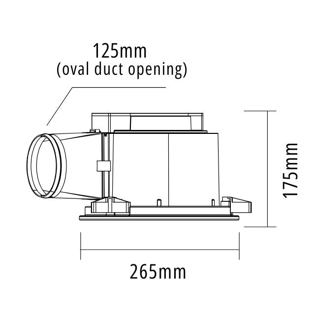 Line Drawing Martec Flow Square 265mm Exhaust Fan White MXFFS25W - The Blue Space